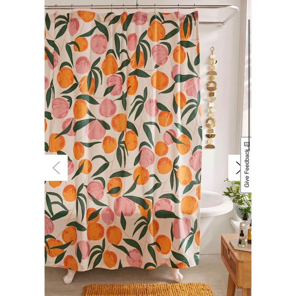 Urban Outfitters Allover Fruits Patterned Shower Curtain – Peaches – One Size